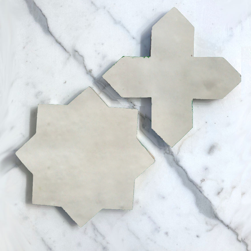 Mosaic House Moroccan tile Alice Star 1 White  solid hand painted 